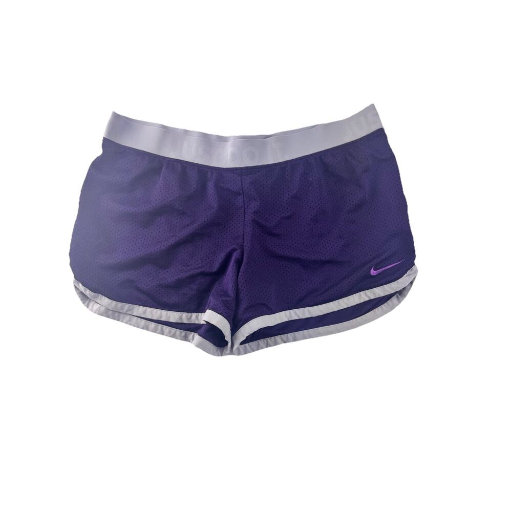 Nike Purple Mesh Athletic Shorts Silver Trim Elastic Waist Men’s Size Large